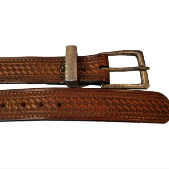 RODEO WIDE LEATHER BROWN EMBOSSED HIGH QUALITY BELT - Picture 3 of 6